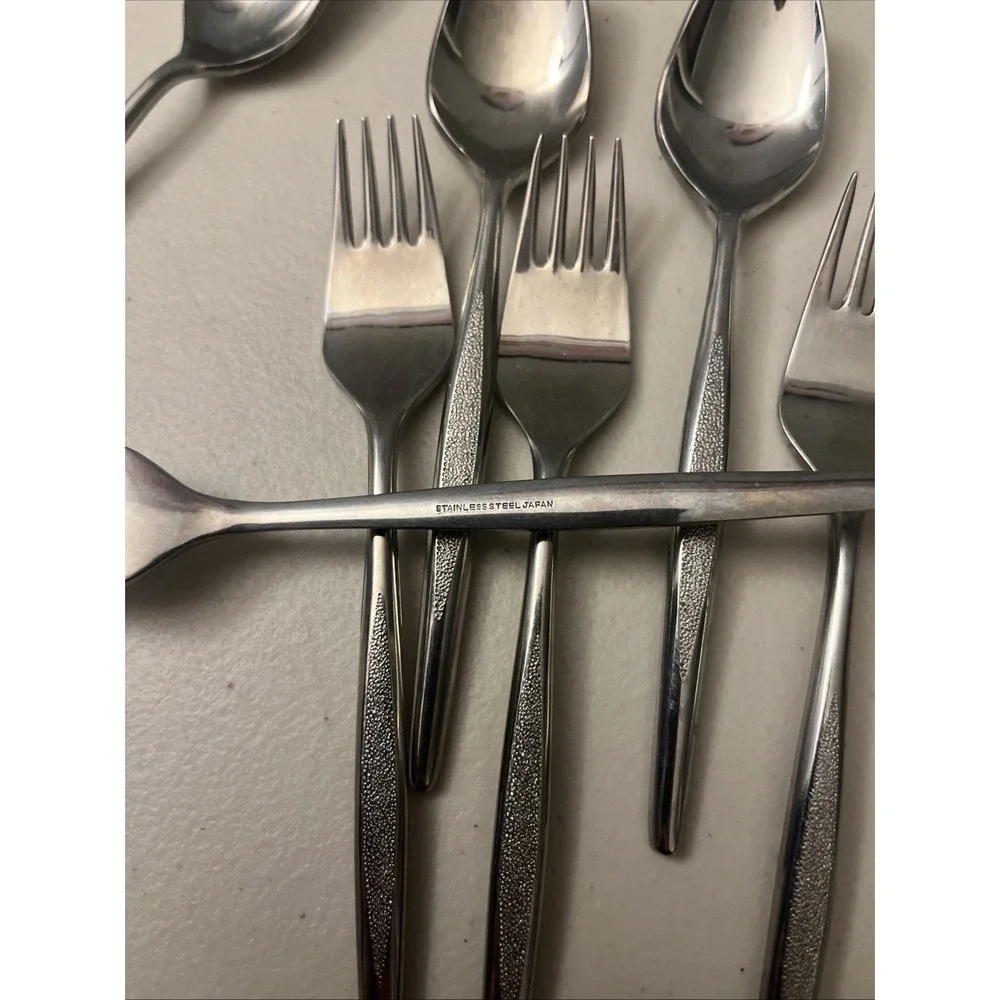 Stainless Steel Japan Flatware Lot of 11 Spoons,‎ Forks Textured Handle